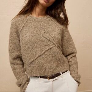 American Eagle Outfitters Taupe Crewneck Sweater with Bow Detail